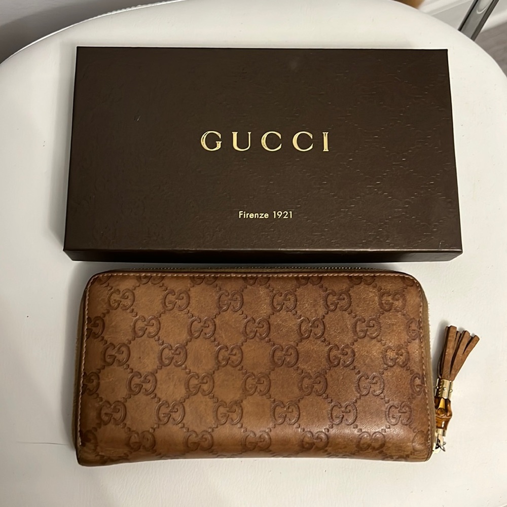 Gucci Guccissma Light Brown Long Zip Around Wallet
